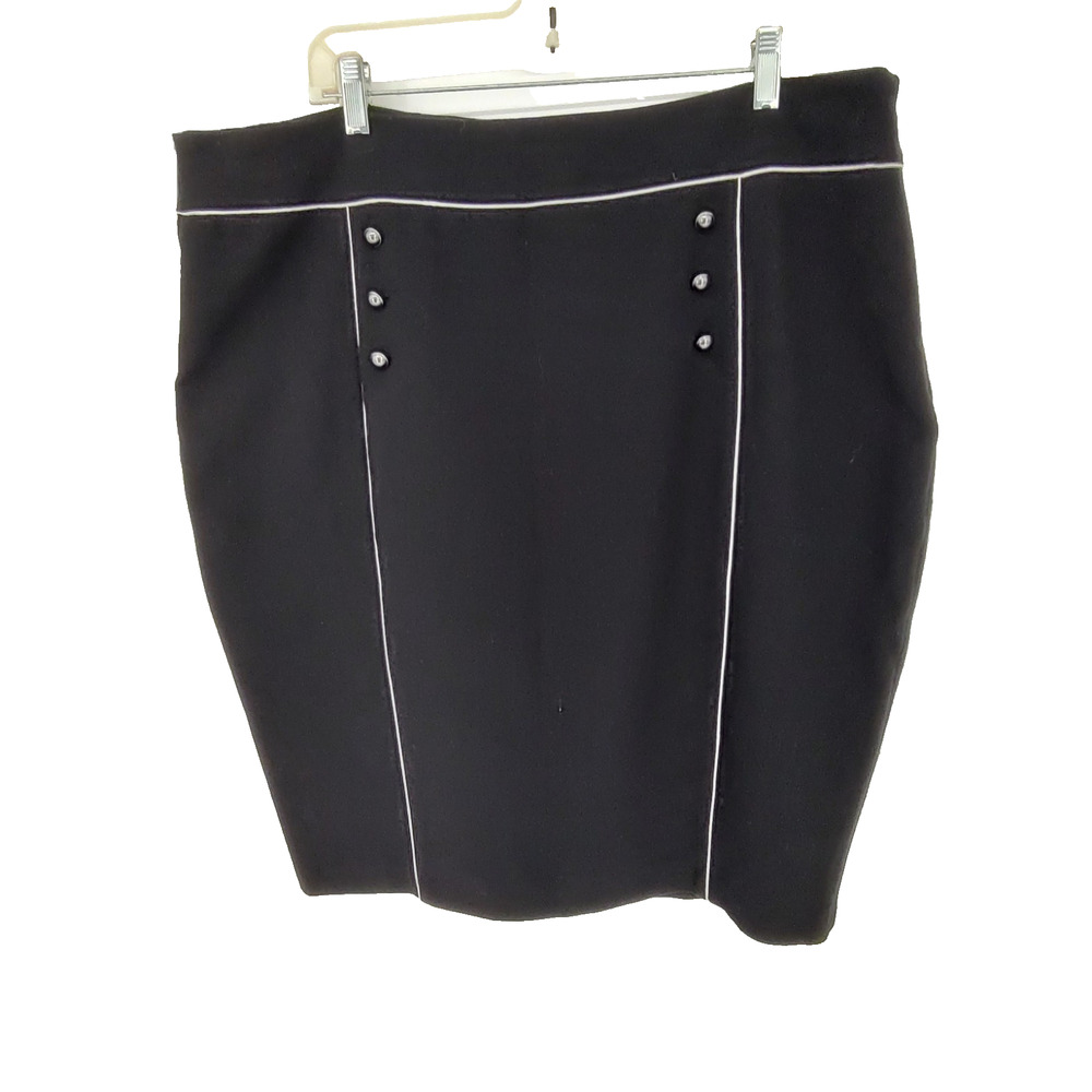 DE Collection Woman's NEW Black Pencil Skirt Size XXL Piping Trim Side Zip Lined